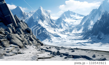 Scene of snow mountains peak for hiking trekking adventure sport before sunset. Outdoor landscape in winter season with cloudy blue sky, Nordic, Europe 110543921