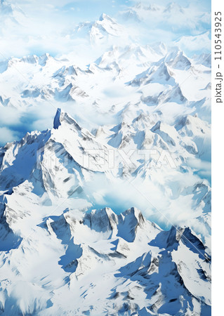 snow mountains bird eye view Outdoor landscape in Arctic, Polar region. Winter season, Europe Generative AI 110543925