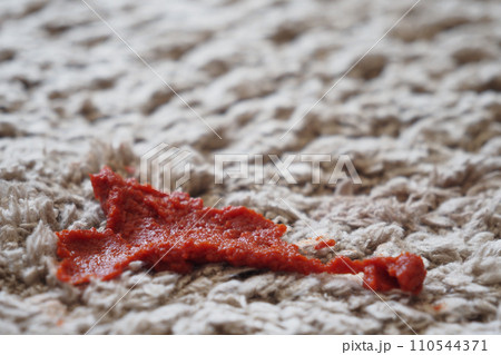 Tomato stain on a carpet indoors, 110544371