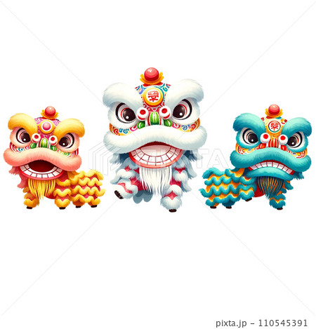 Watercolor clipart of Chinese New Year Lion Dance. Ai Generate 110545391