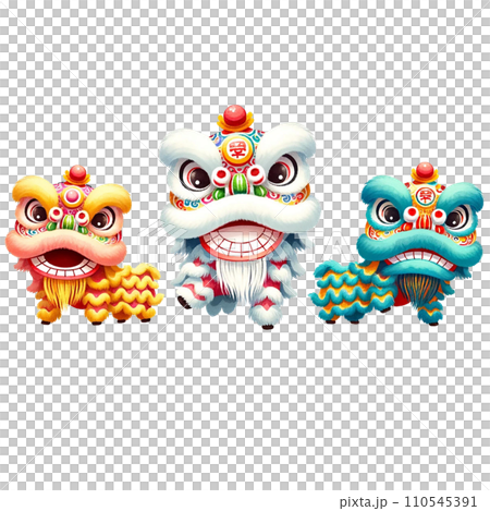 Watercolor clipart of Chinese New Year Lion Dance. Ai Generate 110545391