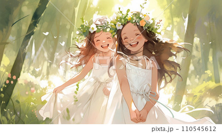 AIイラスト、ドレスを着ている新婦 110545612