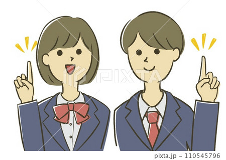 ポイントのジェスチャーをする学生の男女 110545796