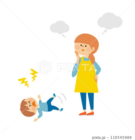 癇癪をおこす子供　お母さん　かわいいイラスト素材 110545989