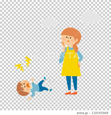 癇癪をおこす子供　お母さん　かわいいイラスト素材 110545989