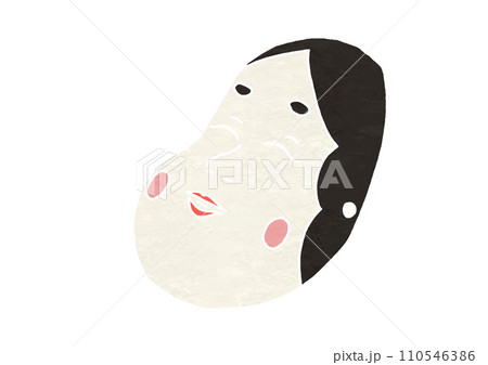 おかめのお面のイラスト（版画風） 110546386