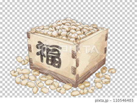 節分の溢れた豆のイラスト（水彩風） 110546403