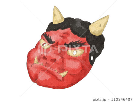 赤鬼のお面のイラスト（水彩風） 110546407