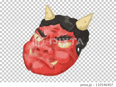 赤鬼のお面のイラスト（水彩風） 110546407