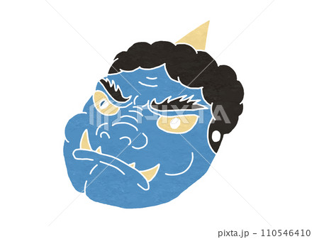青鬼のお面のイラスト（版画風） 110546410