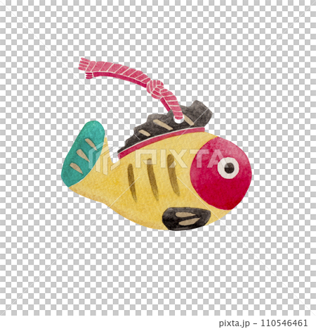 Yellow beech, Japanese local toy, folk art, traditional craft, watercolor illustration 110546461
