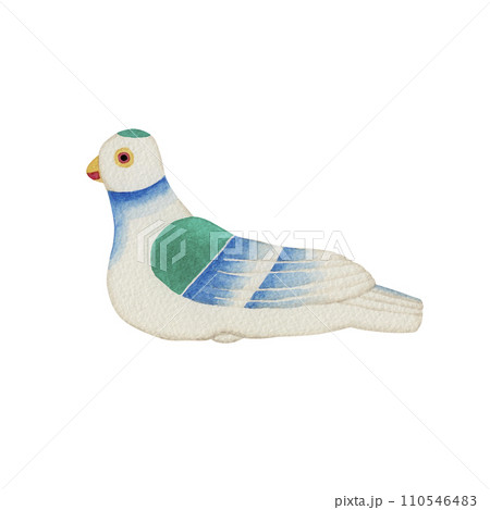 下川原焼きの鳩笛　日本の郷土玩具　民芸品　伝統工芸　水彩 イラスト 110546483