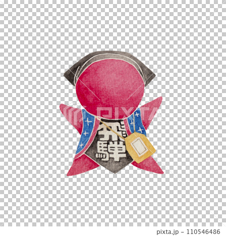 Sarubobo Japanese local toy folk art traditional craft watercolor illustration 110546486