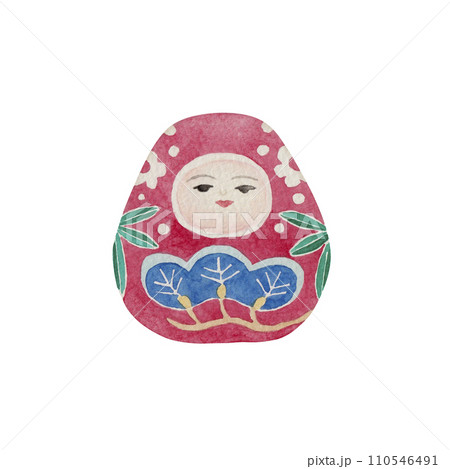 加賀八幡起き上がり　日本の郷土玩具　民芸品　伝統工芸　水彩 イラスト 110546491