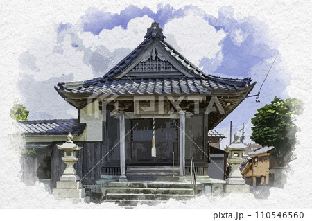 水彩画風　三国湊　金鳳寺　観音堂　福井県坂井市 110546560
