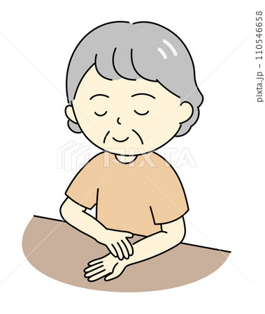 手首で脈を測るおばあさんのイラスト 110546658