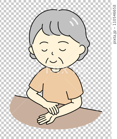 手首で脈を測るおばあさんのイラスト 110546658