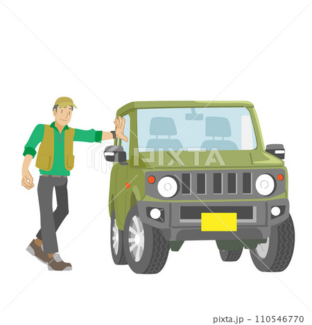 オフロード車でドライブを楽しむ男性のイラスト オフロード車でドライブを楽しむ男性のイラスト 110546770