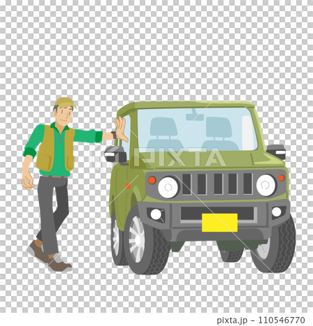 オフロード車でドライブを楽しむ男性のイラスト オフロード車でドライブを楽しむ男性のイラスト 110546770