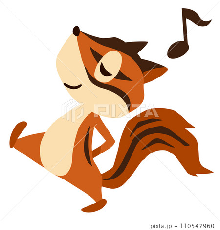 手描きのかわいいシマリスキャラクター13　(鼻歌散歩ポーズ) 110547960