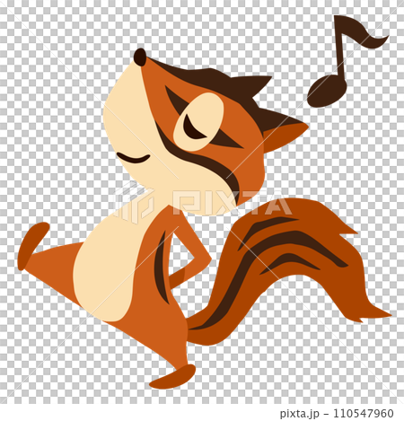 手描きのかわいいシマリスキャラクター13　(鼻歌散歩ポーズ) 110547960