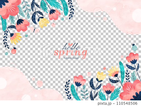 Spring flower background frame Colorful watercolor illustration frame 110548506