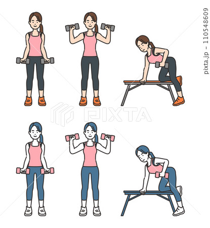 illustration of a woman holding a dumbbell 110548609