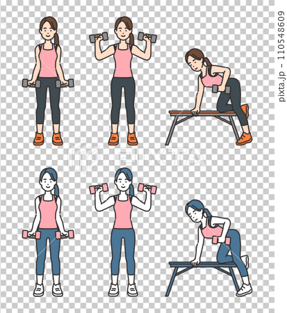 illustration of a woman holding a dumbbell 110548609