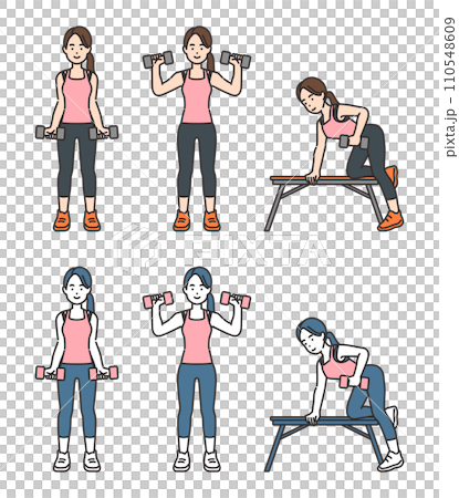 illustration of a woman holding a dumbbell illustration of a woman holding a dumbbell 110548609