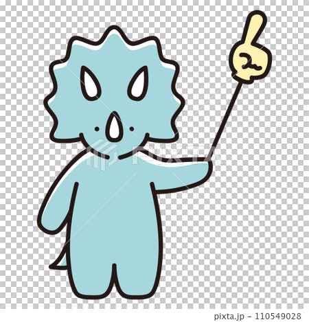 Illustration of a baby triceratops pointing to the upper right with a pointing stick 110549028