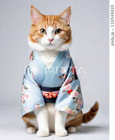 綺麗な着物を着たお行儀の良い猫(AI生成画像) 綺麗な着物を着たお行儀の良い猫(AI生成画像) 110549820