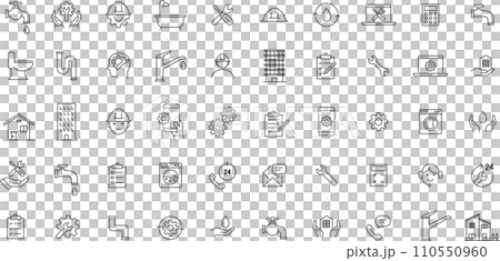 モノクロの水回りと工事の線画アイコンセット モノクロの水回りと工事の線画アイコンセット 110550960
