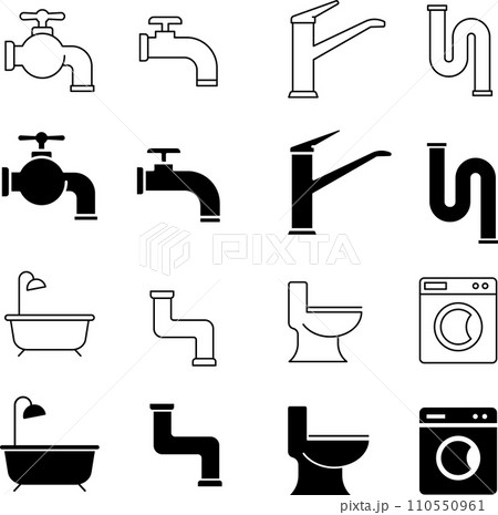 水回りのモノクロアイコンセット 水回りのモノクロアイコンセット 110550961