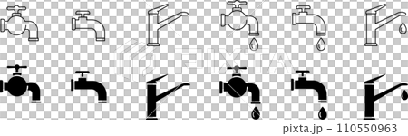 Water faucet simple monochrome icon set Water faucet simple monochrome icon set 110550963