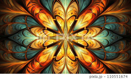 Multicolored symmetrical fractal flower. Computer-generated graphics. Generative AI 110551674