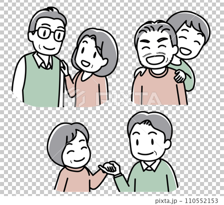 友善的年長夫妻（互相看著對方，把手放在肩膀上，手牽手/男女一對） 110552153