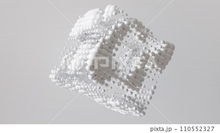 抽象的な白の3Dの背景。立方体、球、幾何学のイメージ。 110552327