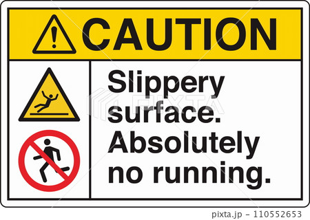 ANSI Z535 Safety Sign Marking Label Two Symbol Pictogram Standards Caution Fall Hazard Slippery Surface Absolutely No Running with Text Landscape White ANSI Z535 Safety Sign Marking Label Two Symbol Pictogram Standards Caution Fall Hazard Slippery Surface Absolutely No Running with Text Landscape White 110552653