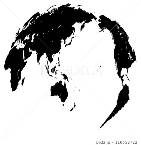 球面に凝縮して一元化、自転軸に傾けた世界地図 110552722