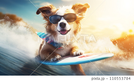 サーフィンする犬 110553784