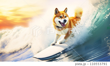 サーフィンする犬 110553791