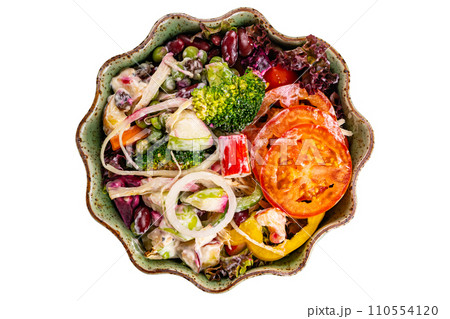 Top view of healthy chicken meat salad. 110554120