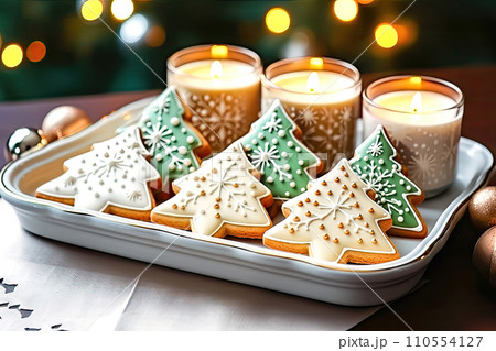 Festive New Year's Tree Cookies - Generative AI 110554127