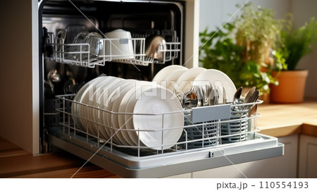 Dishwashing Delight: Tidy Arrangement of Clean Dishes in the Kitchen Dishwashing Delight: Tidy Arrangement of Clean Dishes in the Kitchen 110554193