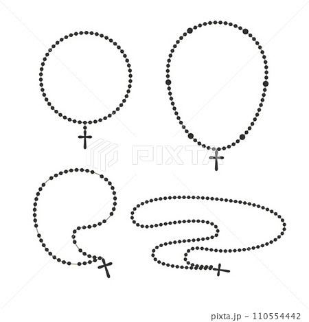 Cartoon Different Prayer Catholic Chaplet with a Cross Set Isolated on White Background. Vector illustration of Rosary Beads 110554442