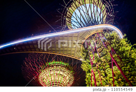 真下からアングルのライトアップされたスーパーツリーグローブ 真下からアングルのライトアップされたスーパーツリーグローブ 110554549