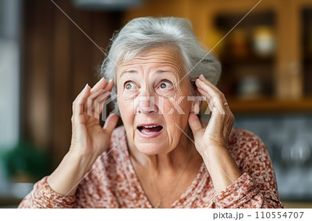 Addressing Hearing Problems: Gray-Haired Elderly Woman Seeking Solutions - Generative AI Addressing Hearing Problems: Gray-Haired Elderly Woman Seeking Solutions - Generative AI 110554707