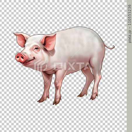 横から見たリアルなピンク色の豚のイラスト。 110555236