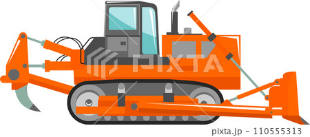 Bulldozer with Plow Icon in Flat Style. Vector Illustration Bulldozer with Plow Icon in Flat Style. Vector Illustration 110555313
