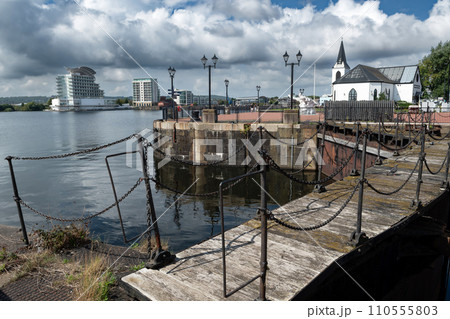Cardiff Bay With Ferris Wheel, Millenium Centre And Pierhead Building In The City Of Cardiff In Wales, United Kingdom Cardiff Bay With Ferris Wheel, Millenium Centre And Pierhead Building In The City Of Cardiff In Wales, United Kingdom 110555803